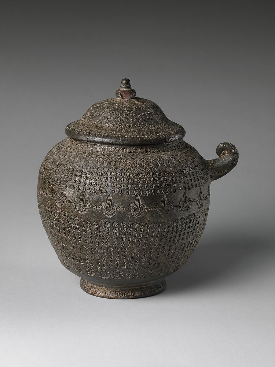 Covered urn with geometric decoration, Stoneware with stamped design, Korea