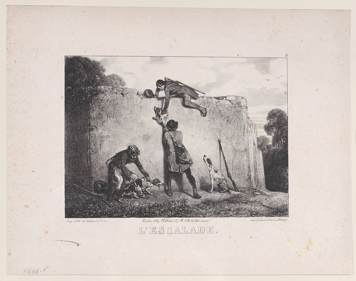 The Climb, from "Hunting Scenes", Alexandre-Gabriel Decamps (French, Paris 1803–1860 Fontainebleau), Lithograph 