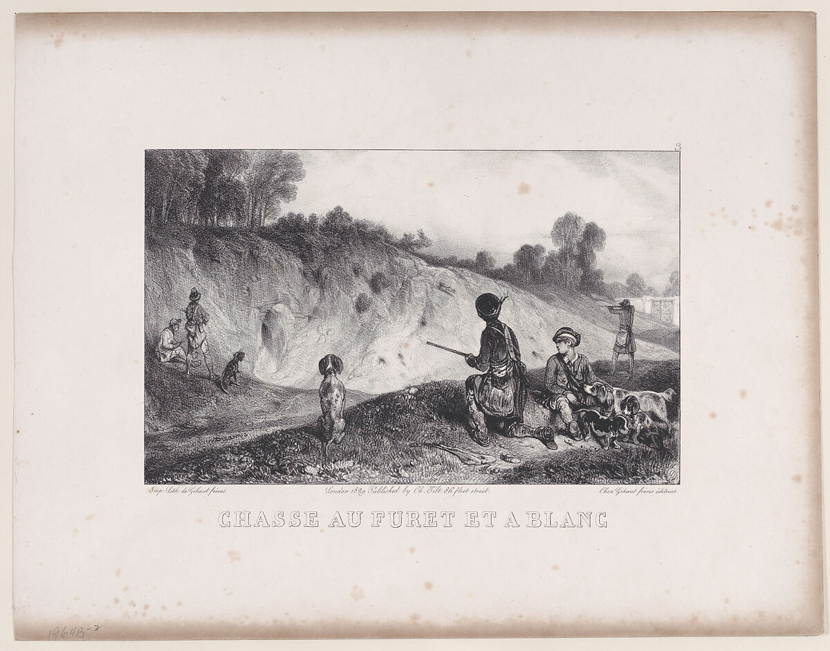 Hunting a Ferret with Blanks, from "Hunting Scenes", Alexandre-Gabriel Decamps (French, Paris 1803–1860 Fontainebleau), Lithograph 