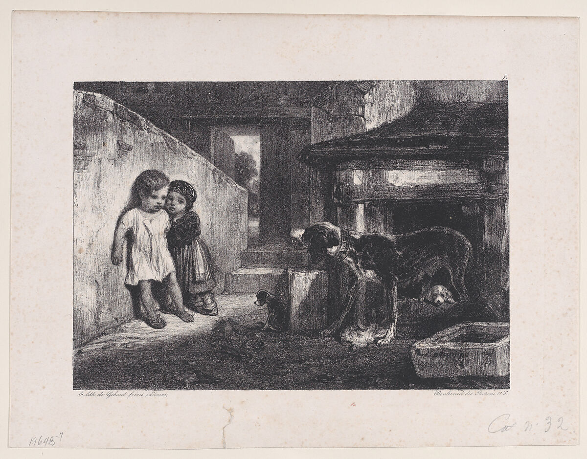Children Frightened by Snarling Dog, from "Hunting Scenes", Alexandre-Gabriel Decamps (French, Paris 1803–1860 Fontainebleau), Lithograph 