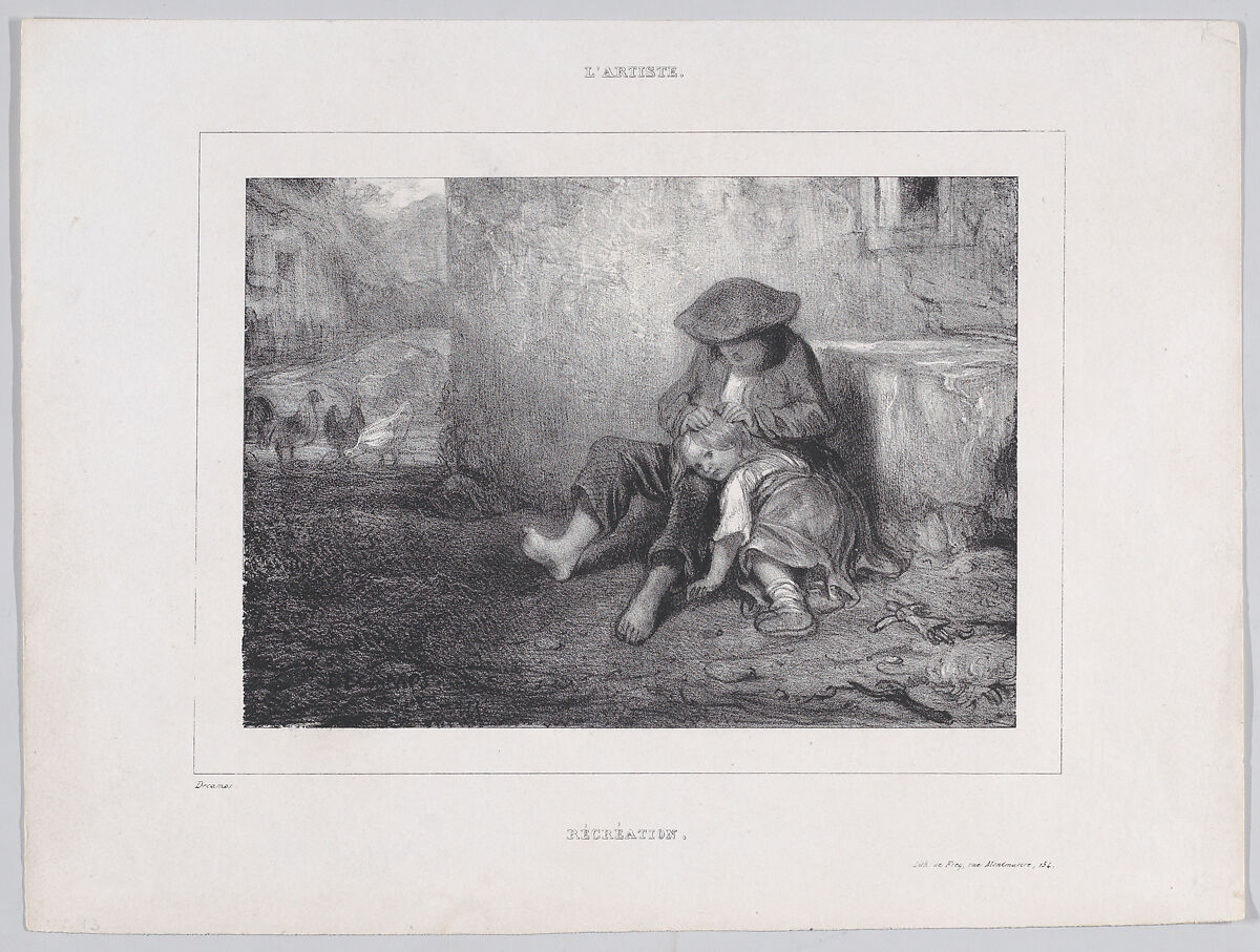 Recess, from "L'Artiste", Alexandre-Gabriel Decamps (French, Paris 1803–1860 Fontainebleau), Lithograph; first state of two 