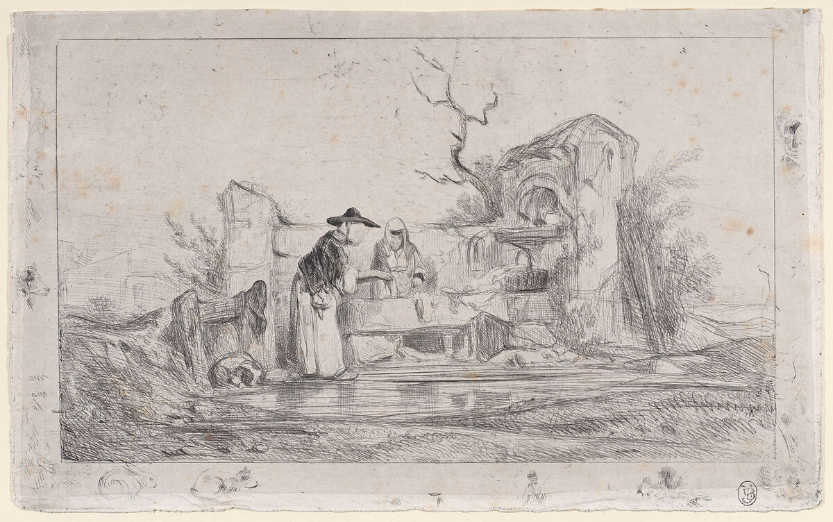 The Washerwomen, Alexandre-Gabriel Decamps (French, Paris 1803–1860 Fontainebleau), Etching on chine collé 