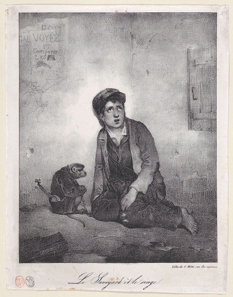 The Boy from Savoy and His Monkey, Alexandre-Gabriel Decamps (French, Paris 1803–1860 Fontainebleau), Lithograph; second state of three 