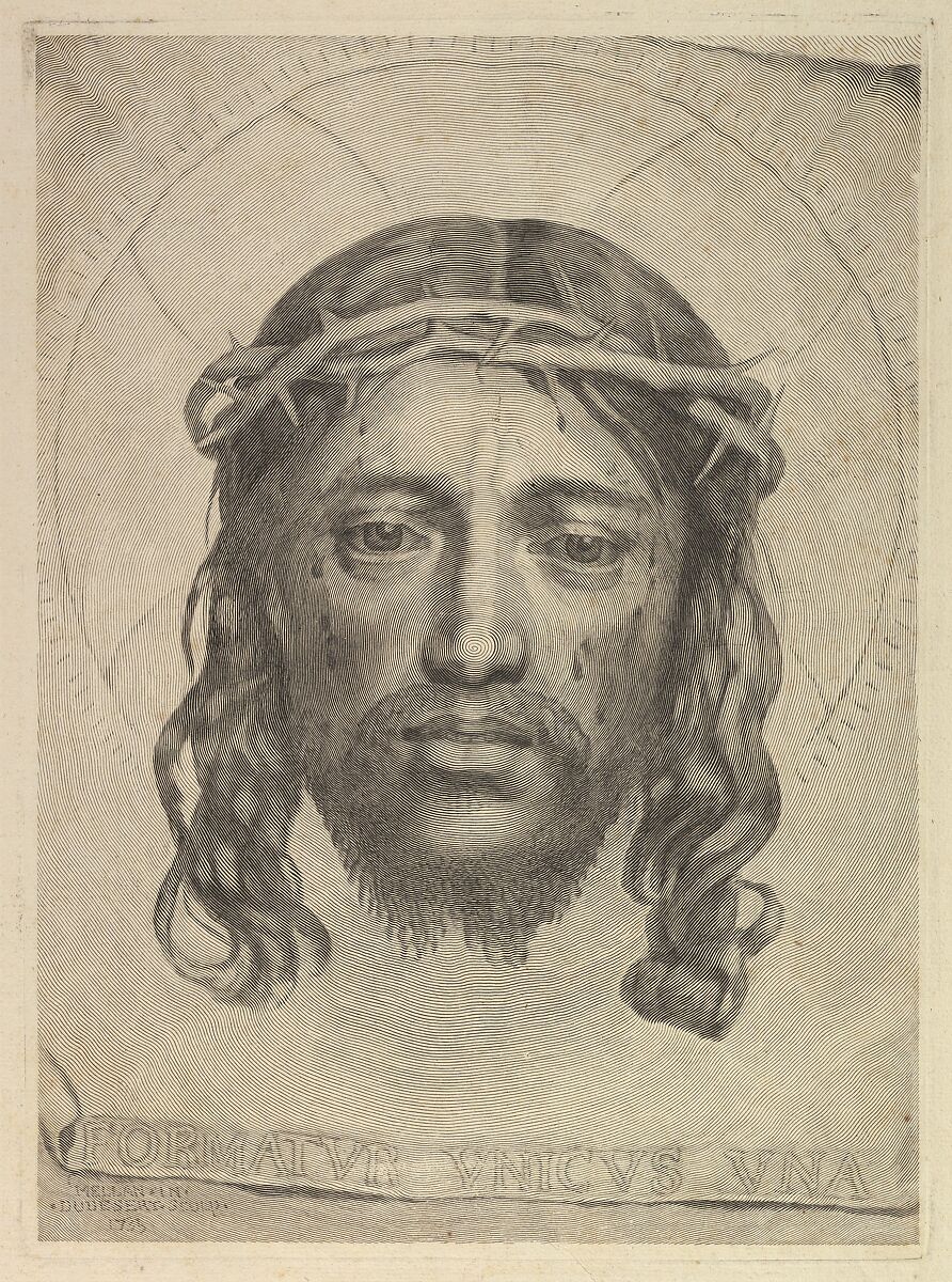 Face of Christ on St. Veronica's Veil, Dudesert or Du Desert (French (?), 18th century), Engraving; copy after Mellan 