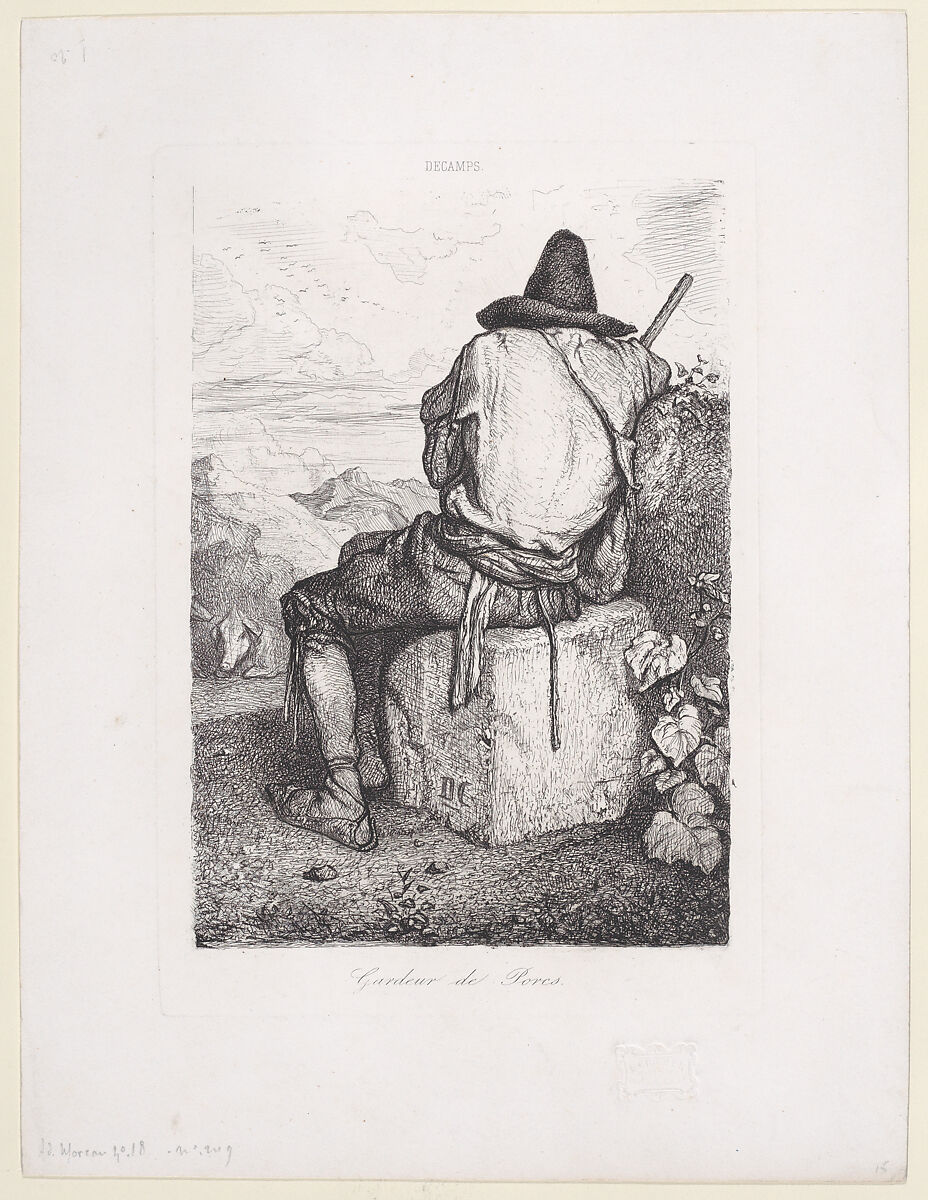 Pig Keeper, Alexandre-Gabriel Decamps (French, Paris 1803–1860 Fontainebleau), Etching; third state of three 