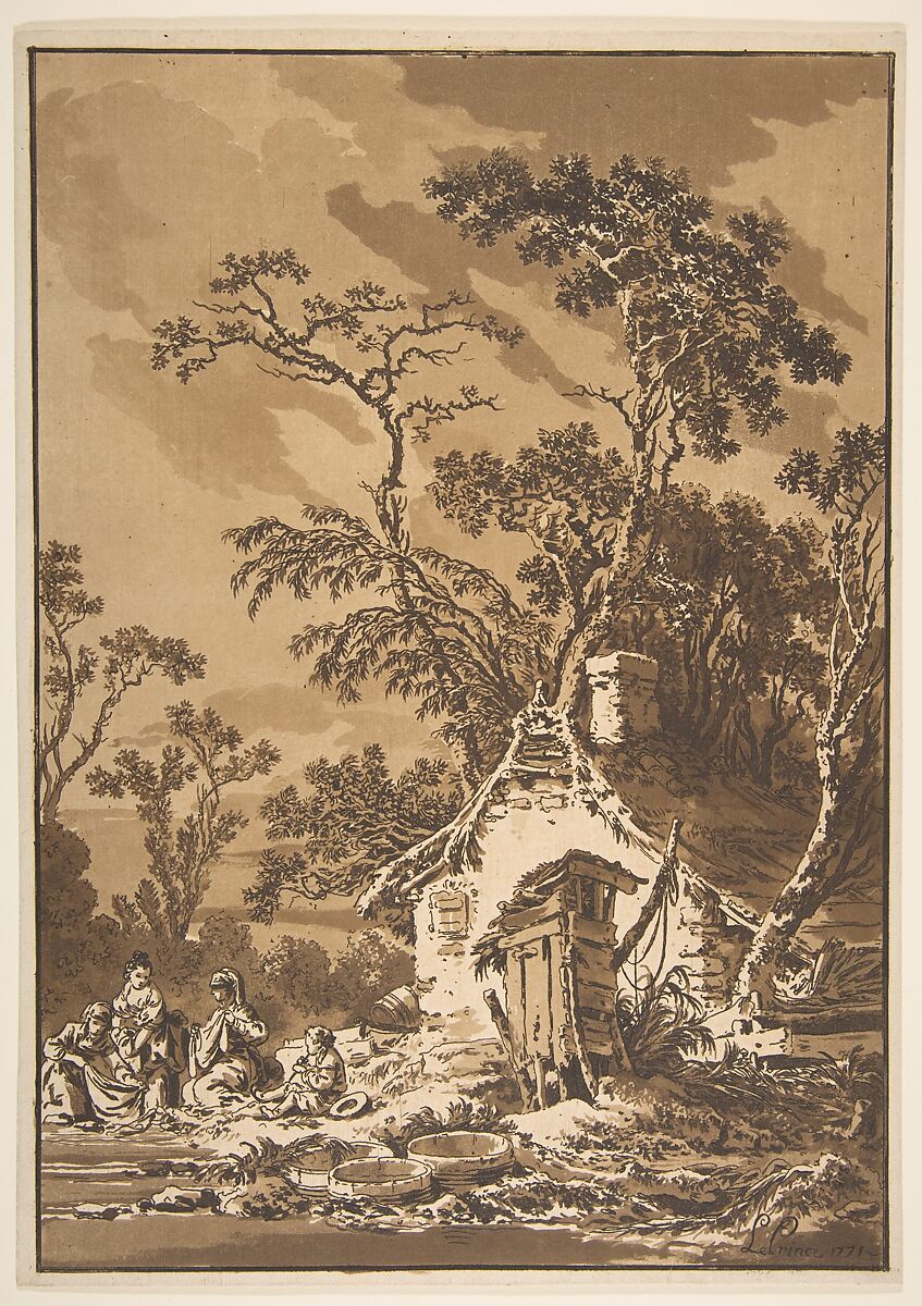 The Washerwomen (Les Laveuses), Jean-Baptiste Le Prince (French, Metz 1734–1781 Saint-Denis-du-Port), Etching and aquatint printed in brown ink 