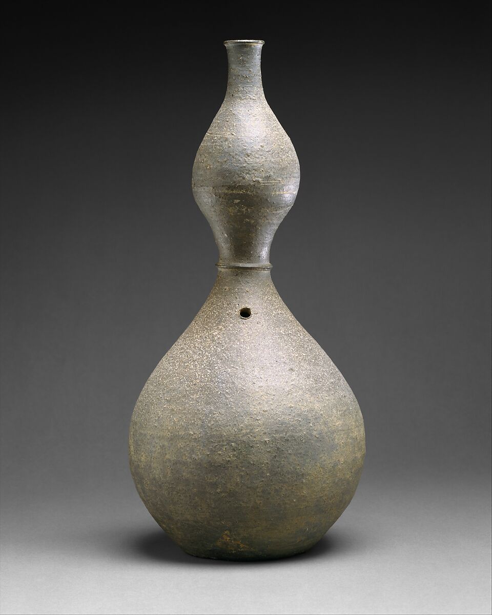 Gourd-shaped bottle, Stoneware with incidental ash glaze, Korea 