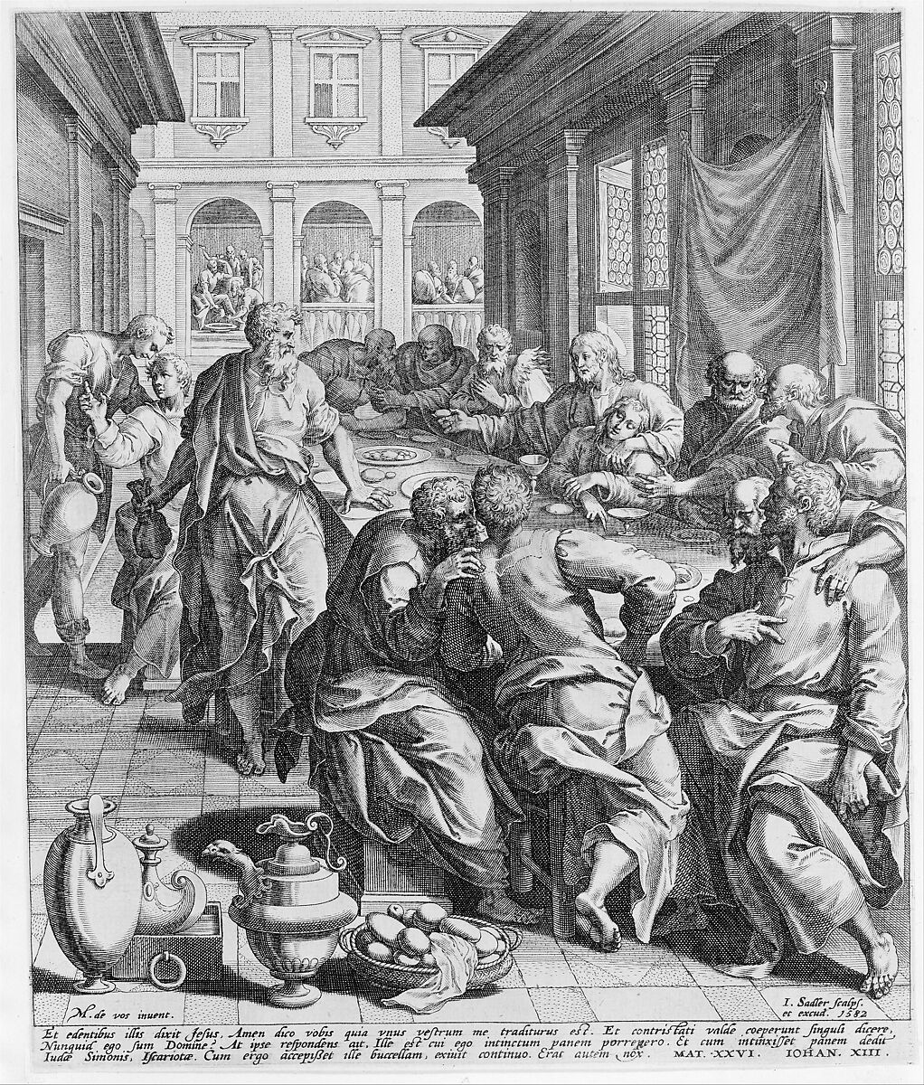 Last Supper, from "The Passion of Christ", Johann Sadeler I (Netherlandish, Brussels 1550–1600/1601 Venice), Engraving 