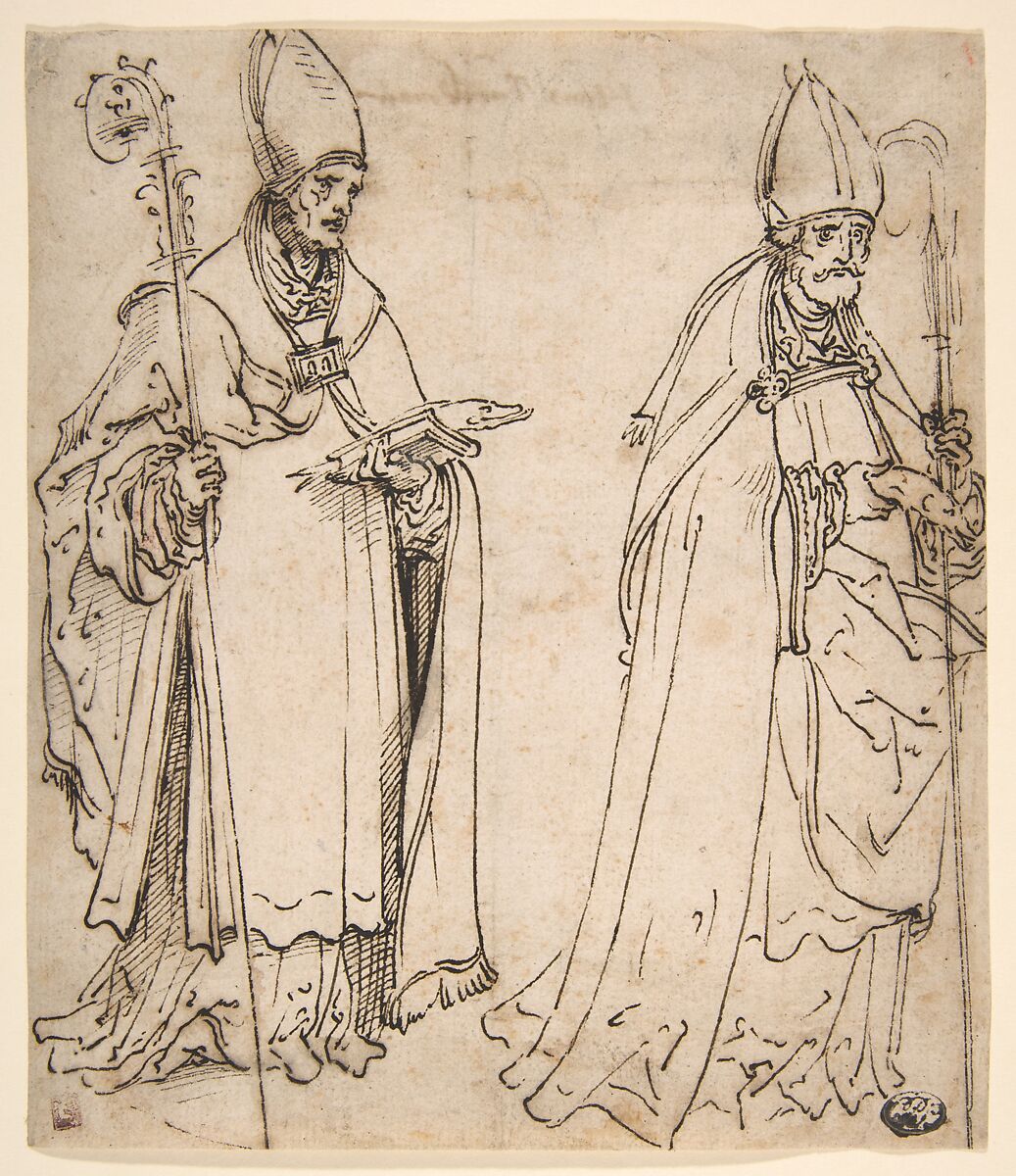 Two studies for Saint Ulrich of Augsburg, Hans Burgkmair (German, Augsburg 1473–1531 Augsburg), Pen and brown ink 