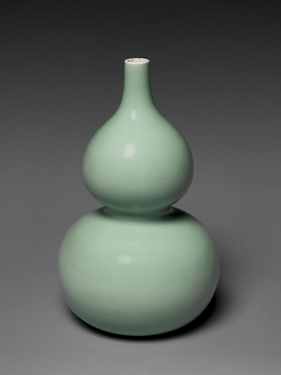Gourd-Shaped Bottle (one of a pair), Porcelain with celadon glaze (Jingdezhen ware), China 