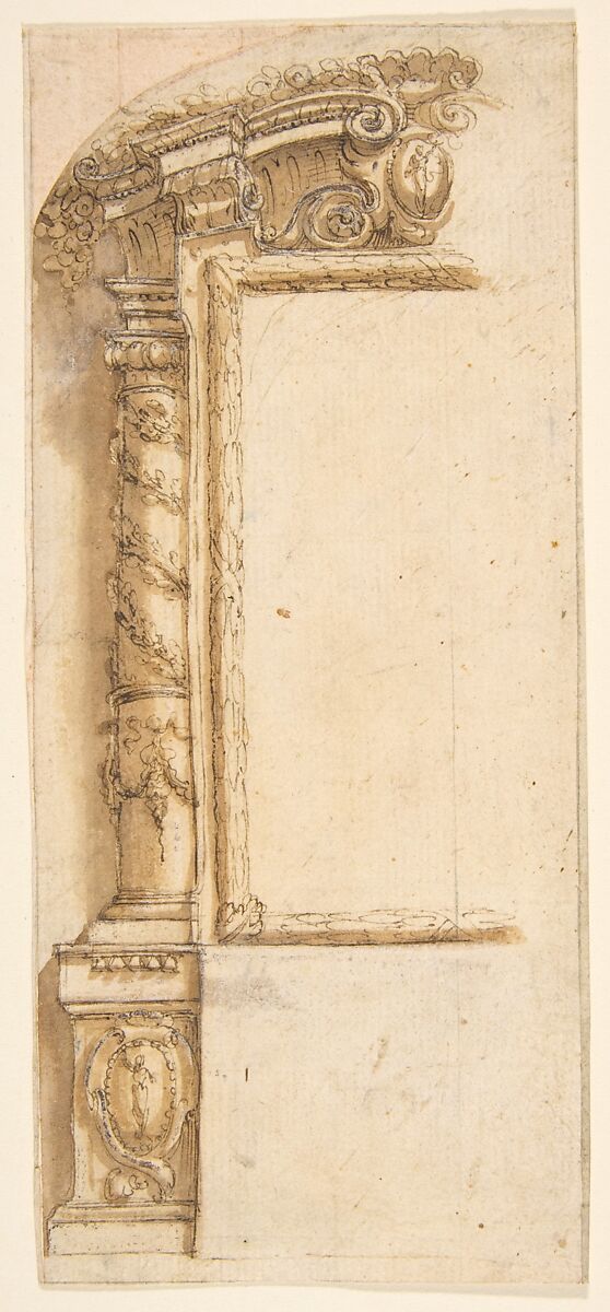 Left Half Design for an Architectural Project, Attributed to Mauro Antonio Tesi (Italian, Montalbano 1730–1766 Bologna), Pen and brown ink, brush and brown wash 