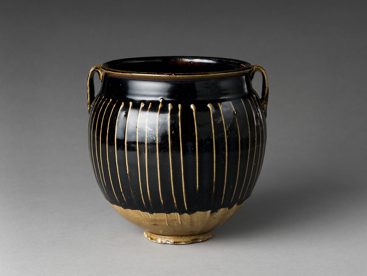 Jar with Handles, Stoneware with applied white slip ribs and black glaze (Cizhou ware), China 