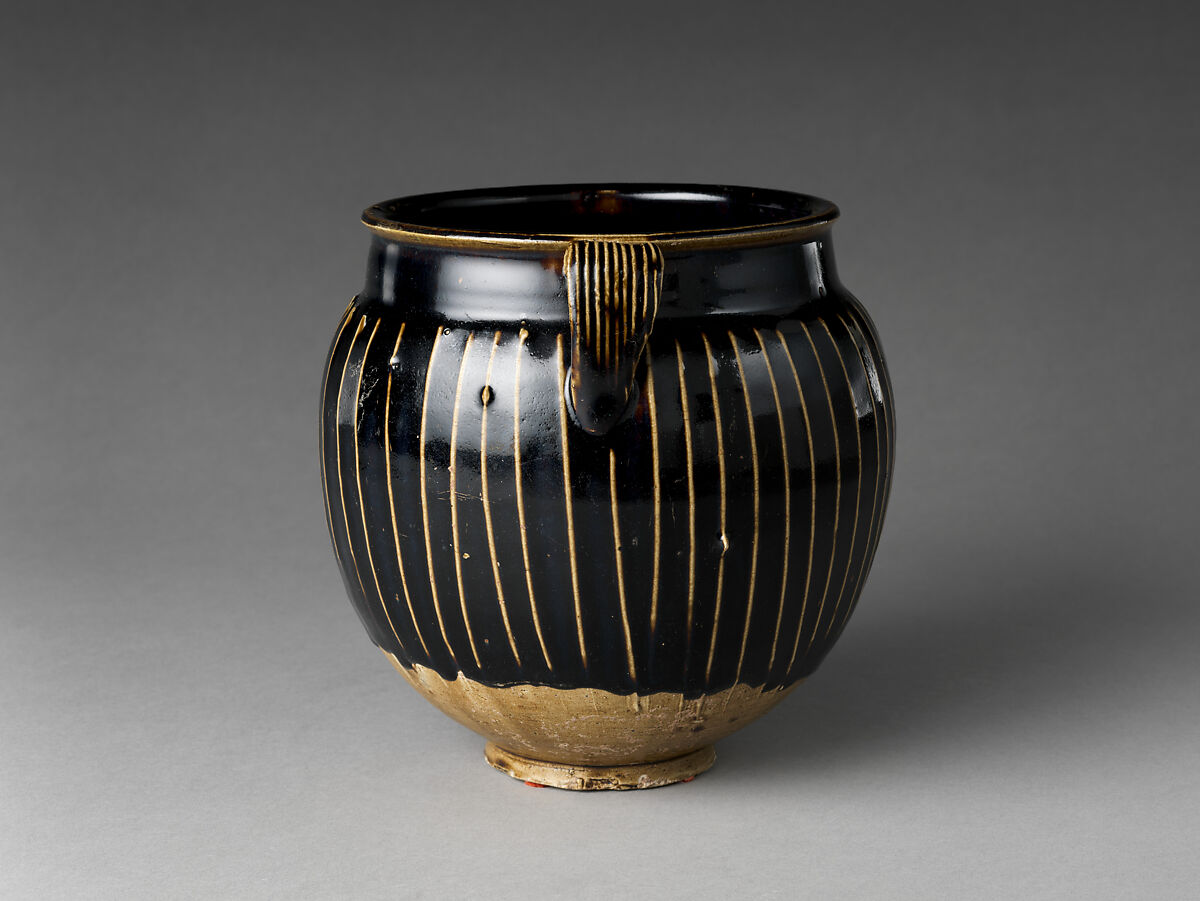 Jar with Handles, Stoneware with applied white slip ribs and black glaze (Cizhou ware), China