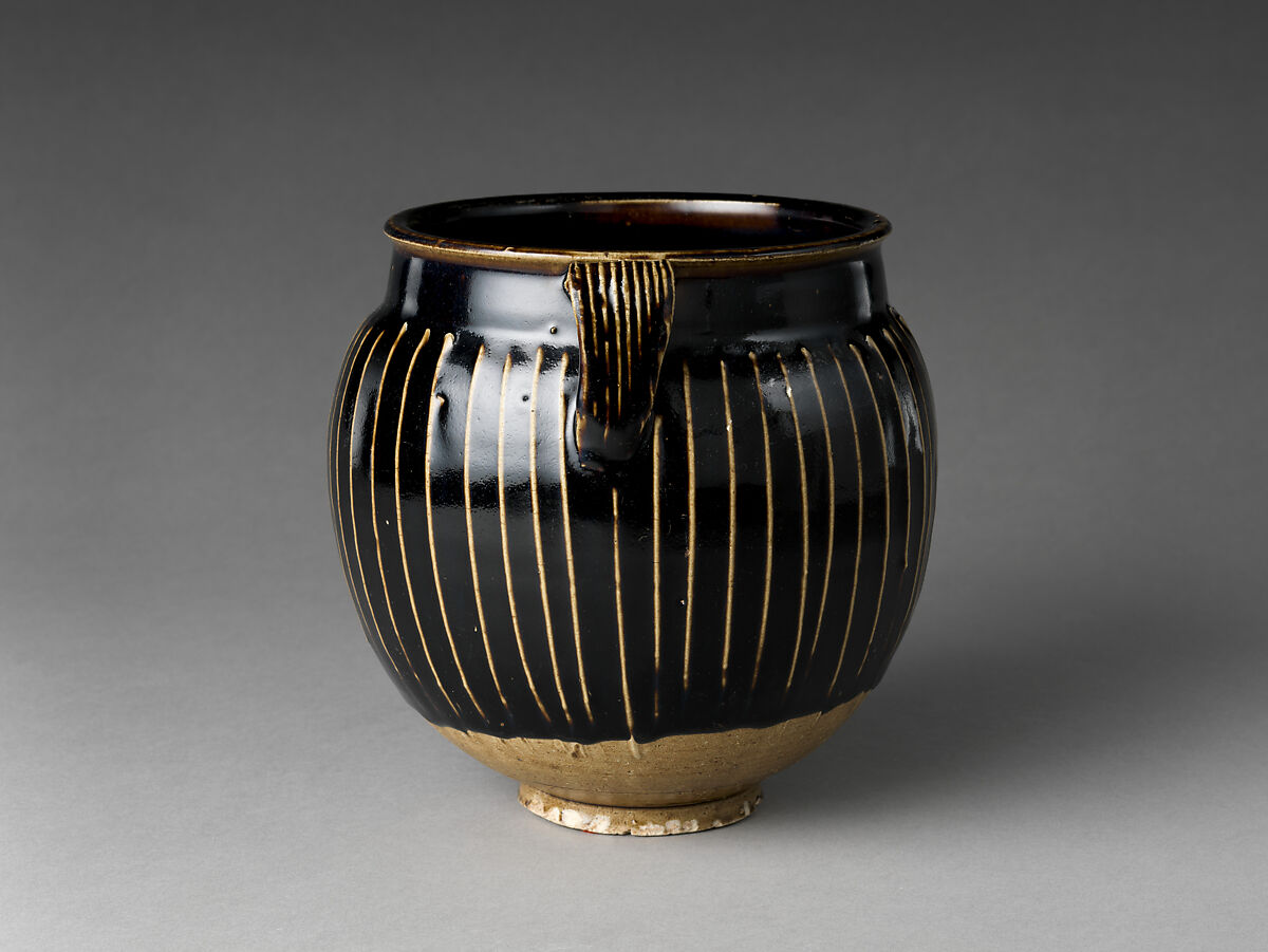 Jar with Handles, Stoneware with applied white slip ribs and black glaze (Cizhou ware), China