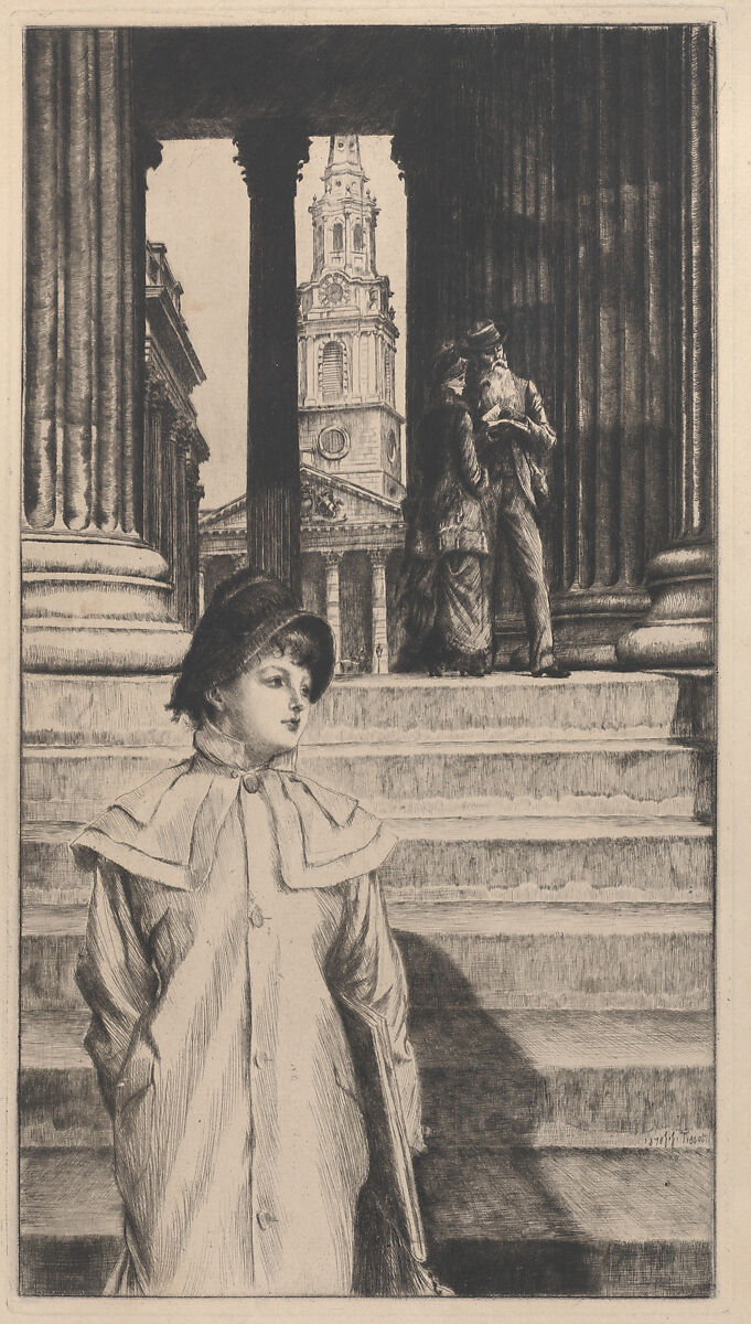 The Portico of the National Gallery, London, James Tissot (French, Nantes 1836–1902 Chenecey-Buillon), Etching and drypoint; second state of two