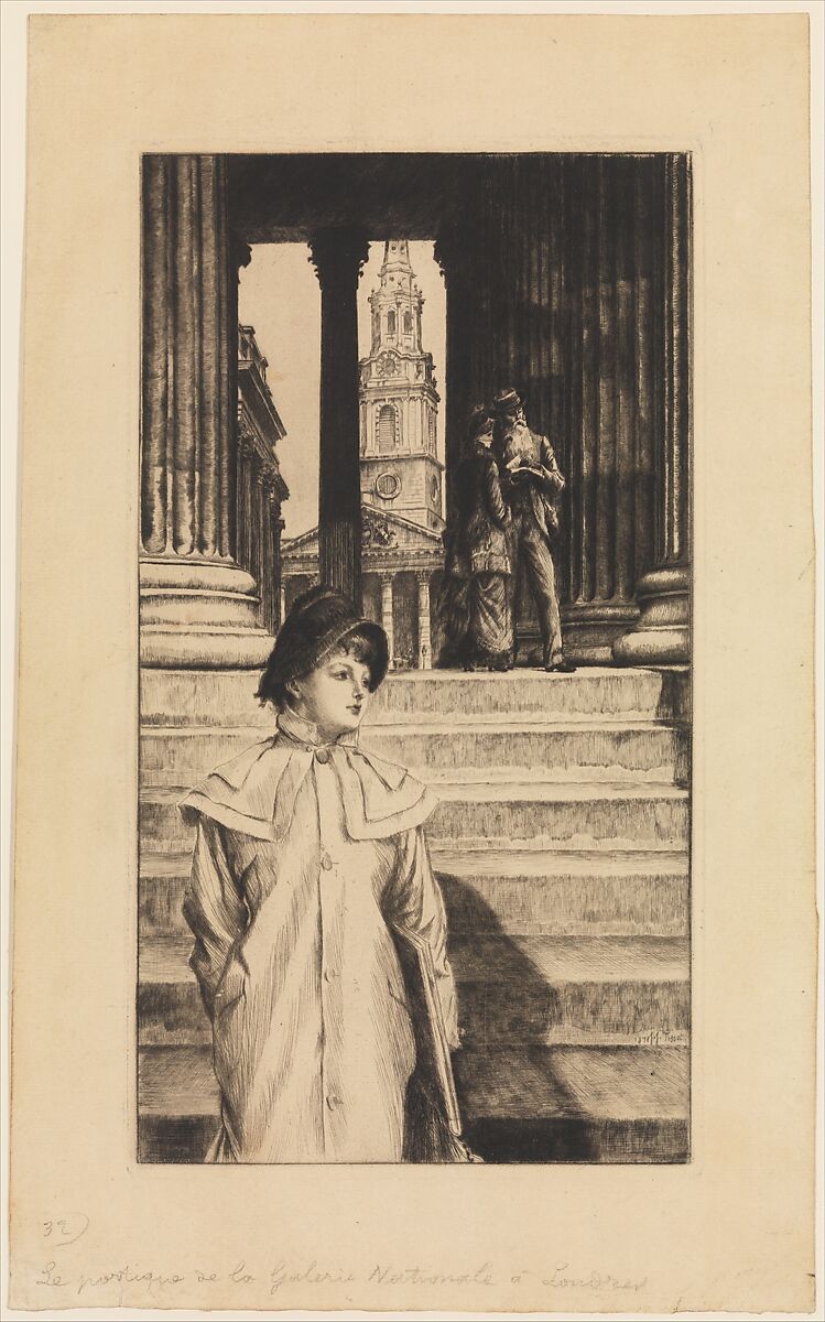 The Portico of the National Gallery, London, James Tissot (French, Nantes 1836–1902 Chenecey-Buillon), Etching and drypoint on laid paper; second state of two 