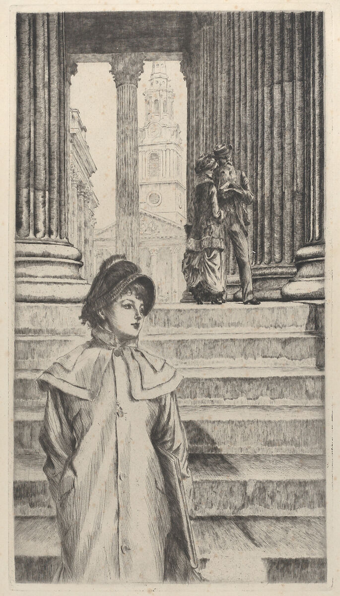 The Portico of the National Gallery, London, James Tissot (French, Nantes 1836–1902 Chenecey-Buillon), Etching and drypoint on laid paper; first state of two 