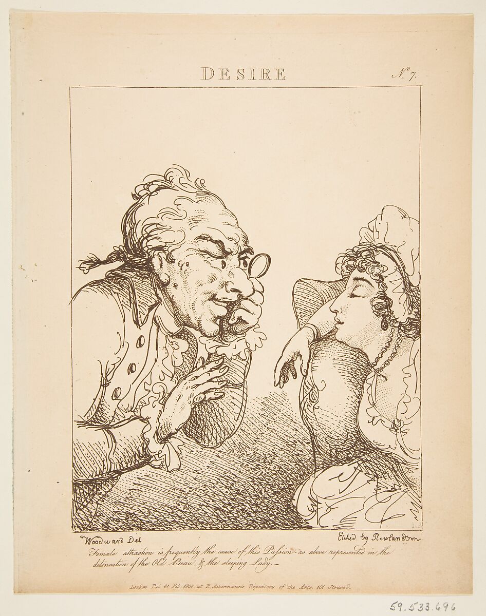 Desire (Le Brun Travested, or Caricatures of the Passions), Thomas Rowlandson (British, London 1757–1827 London), Etching, printed in brown ink 