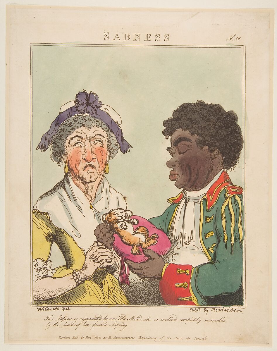 Sadness, Thomas Rowlandson (British, London 1757–1827 London), Hand-colored etching, printed in brown ink 