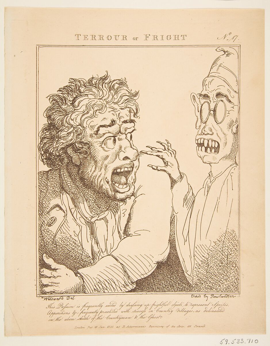Terrour or Fright (Le Brun Travested, or Caricatures of the Passions), Thomas Rowlandson (British, London 1757–1827 London), Etching, printed in brown ink 