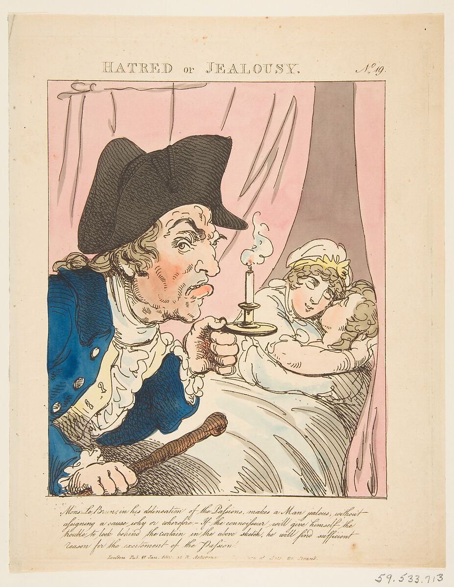 Hatred or Jealousy, Thomas Rowlandson (British, London 1757–1827 London), Hand-colored etching, printed in brown ink 