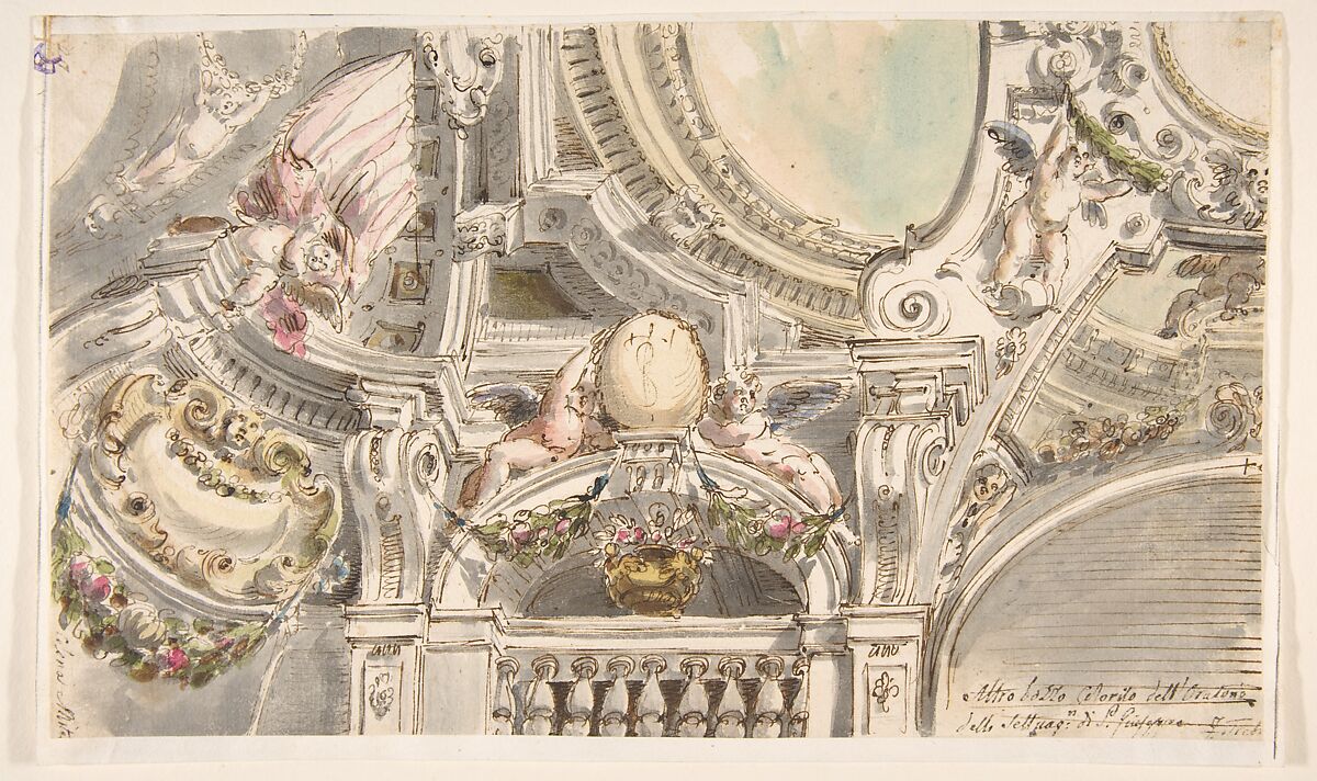 Design for a Ceiling, Attributed to Faustino Trebbi (Italian, Budrio [Bologna] 1761–1836 Bologna), Pen and ink, brush and wash, with traces of watercolor 