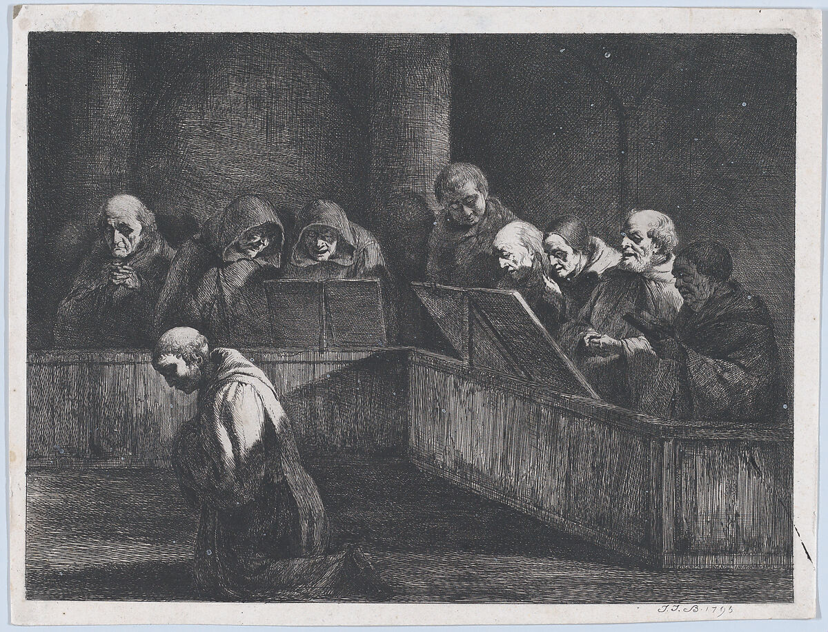 Monks Chanting, Jean Jacques de Boissieu (French, Lyons 1736–1810 Lyons), Etching and drypoint with roulette; third state of three 