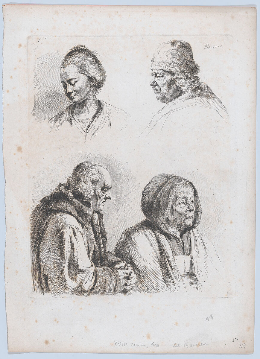 Study of Four Heads, Jean Jacques de Boissieu (French, Lyons 1736–1810 Lyons), Etching; third state of three 