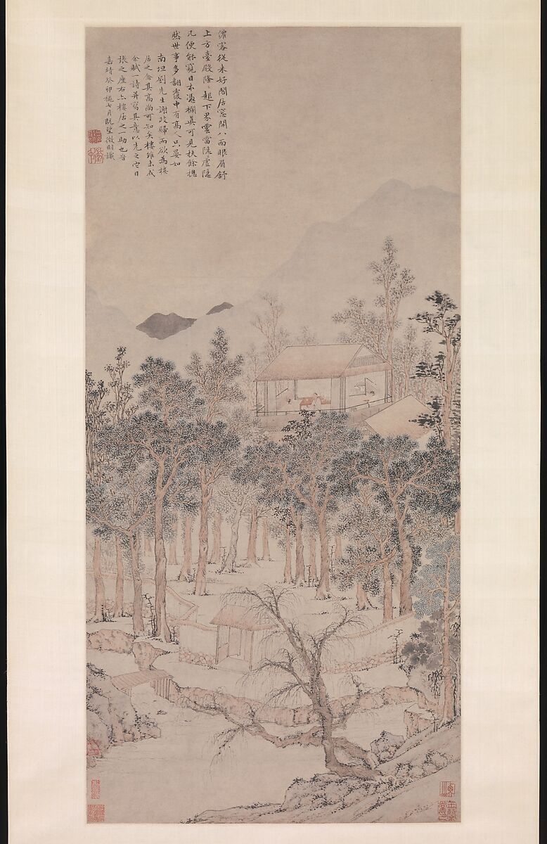 Living Aloft, Wen Zhengming (Chinese, 1470–1559), Hanging scroll; ink and color on paper, China 