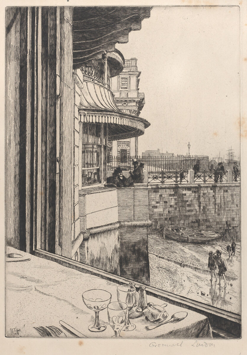 Trafalgar Tavern, Greenwich, James Tissot (French, Nantes 1836–1902 Chenecey-Buillon), Etching and drypoint on laid paper; first state of two 