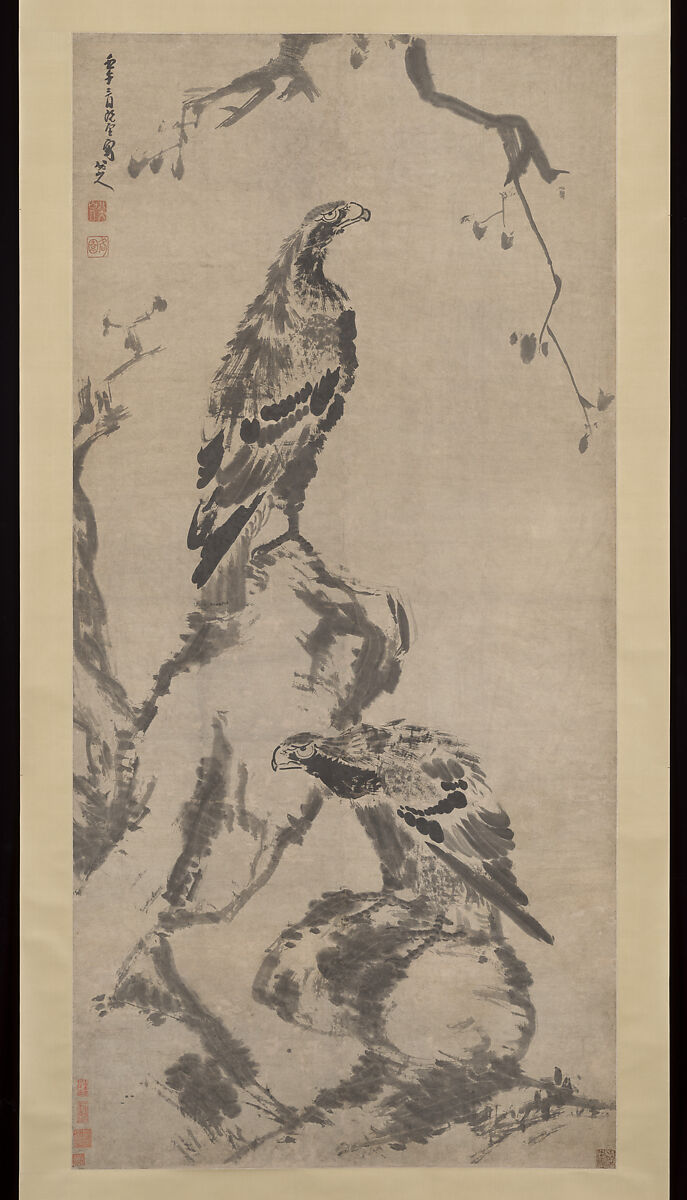 Two eagles, Bada Shanren (Zhu Da) (Chinese, 1626–1705), Hanging scroll; ink on paper, China 