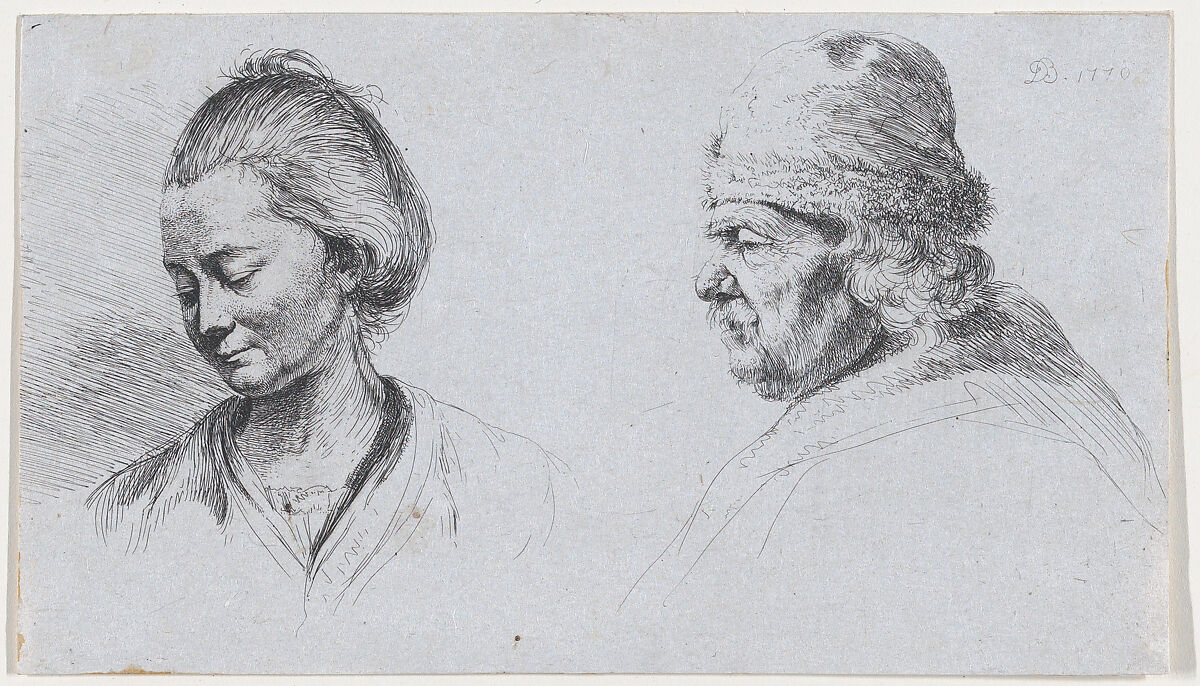 Study of Four Heads, Jean Jacques de Boissieu (French, Lyons 1736–1810 Lyons), Etching; third state of three 