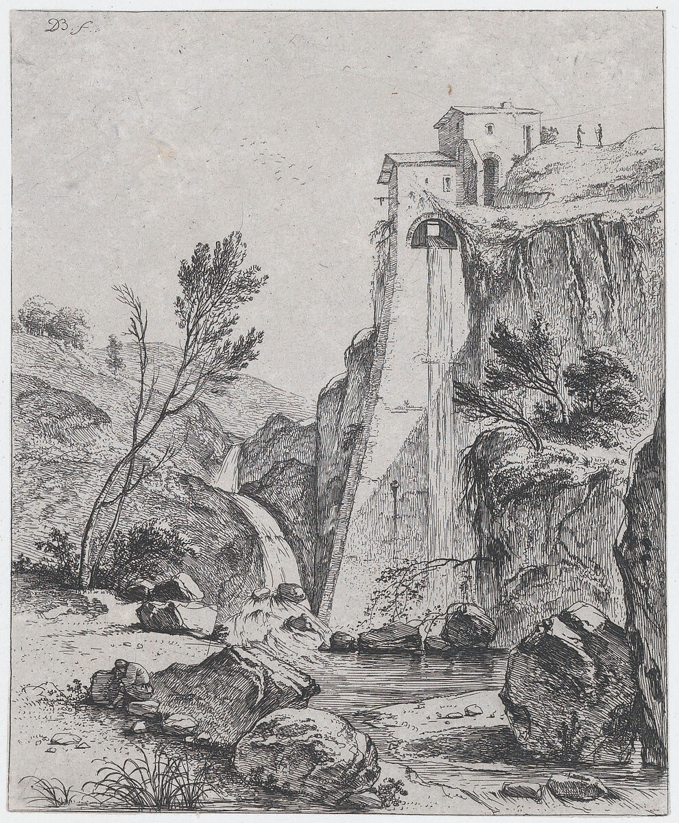 Waterfall after Breenberg, Jean Jacques de Boissieu (French, Lyons 1736–1810 Lyons), Etching; second state of three 