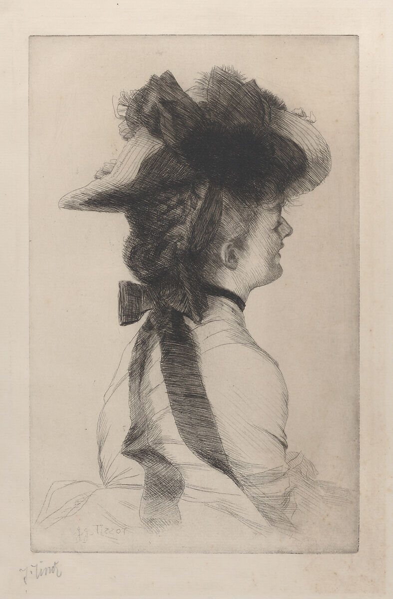 The Rubens Hat, James Tissot (French, Nantes 1836–1902 Chenecey-Buillon), Etching on laid paper; second state of two