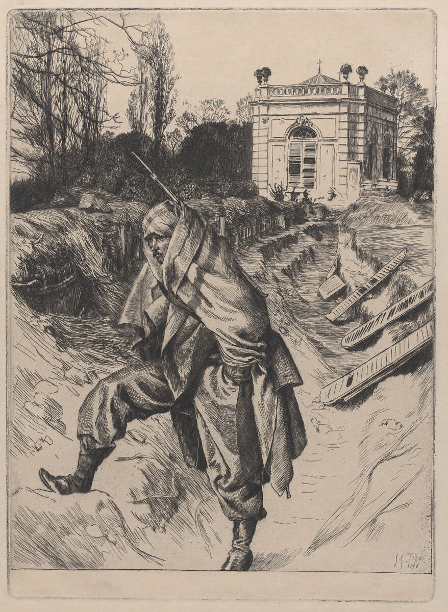 Grand'Garde (Souvenir of the Siege of Paris), James Tissot (French, Nantes 1836–1902 Chenecey-Buillon), Etching and drypoint on laid paper; only state 
