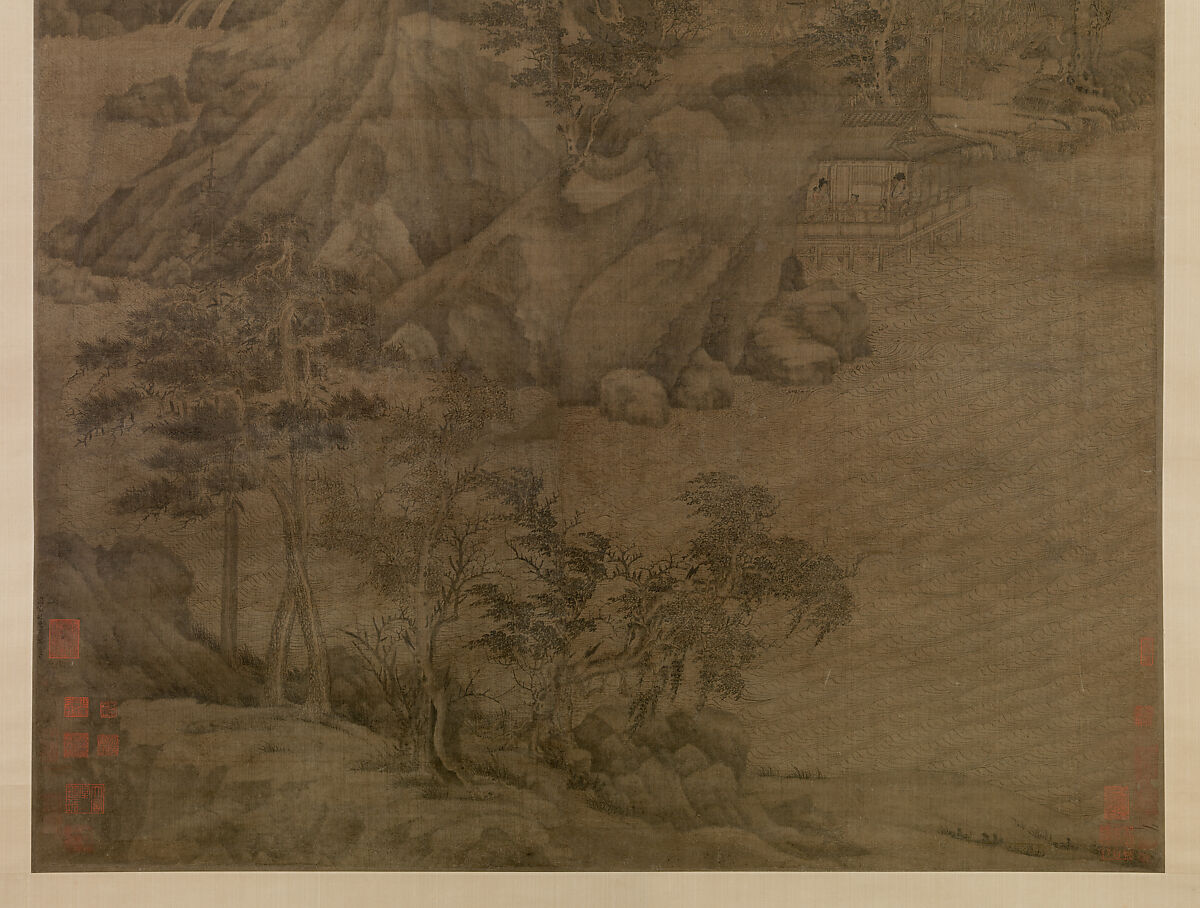 Riverbank, Attributed to Dong Yuan (Chinese, active 930s–960s), Hanging scroll; ink and color on silk, China