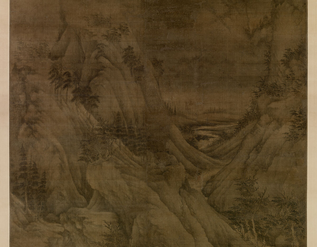 Riverbank, Attributed to Dong Yuan (Chinese, active 930s–960s), Hanging scroll; ink and color on silk, China