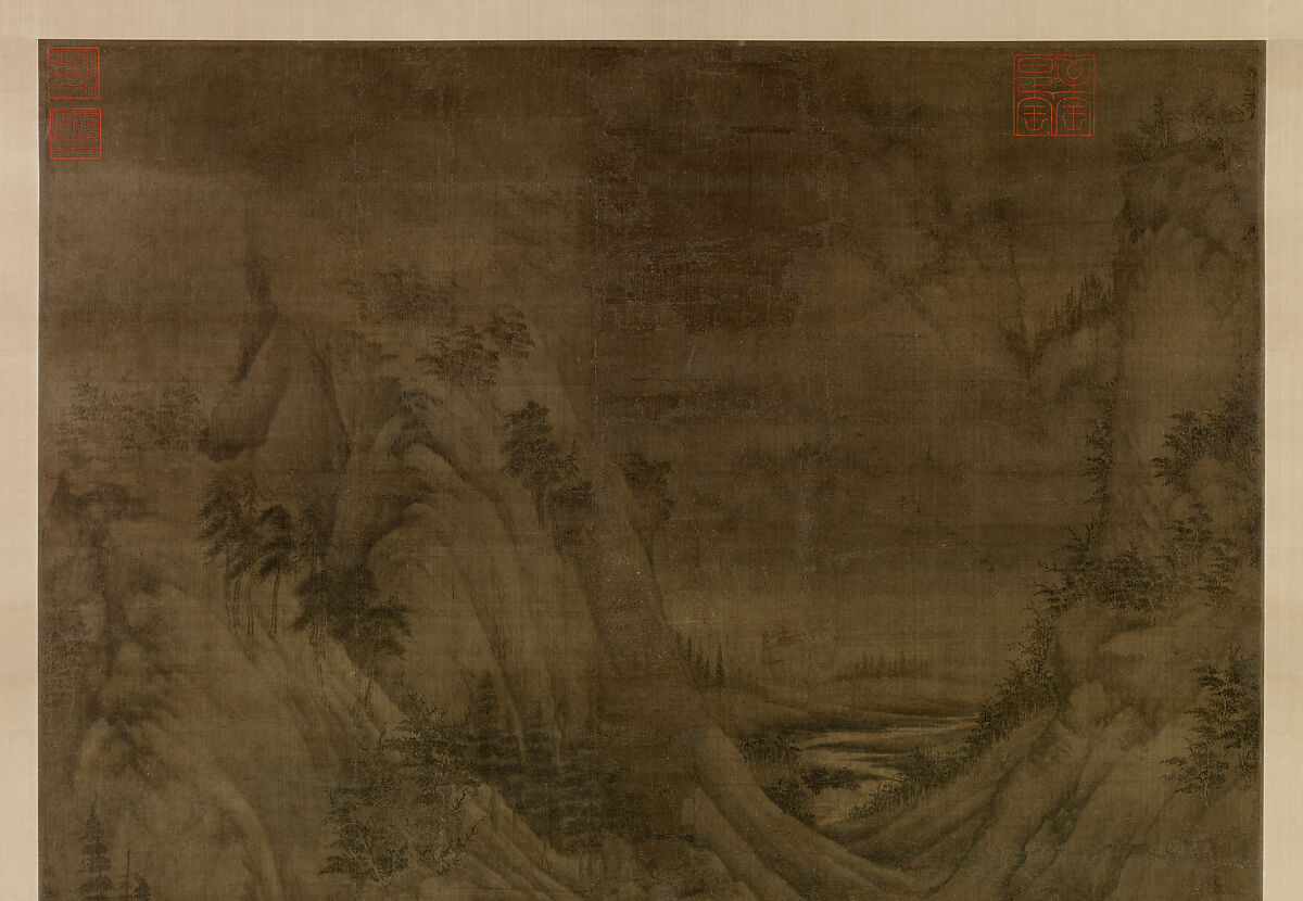 Riverbank, Attributed to Dong Yuan (Chinese, active 930s–960s), Hanging scroll; ink and color on silk, China