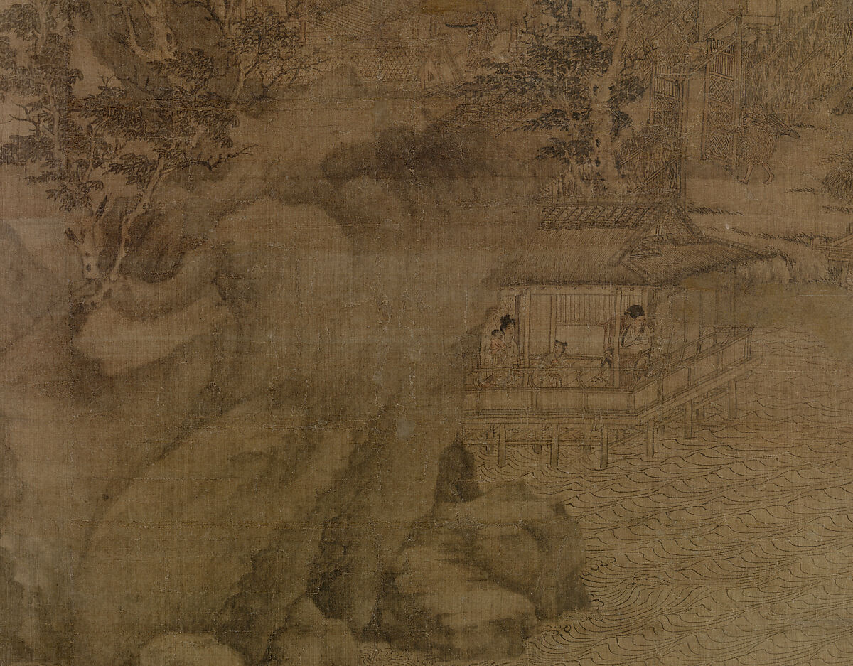 Riverbank, Attributed to Dong Yuan (Chinese, active 930s–960s), Hanging scroll; ink and color on silk, China
