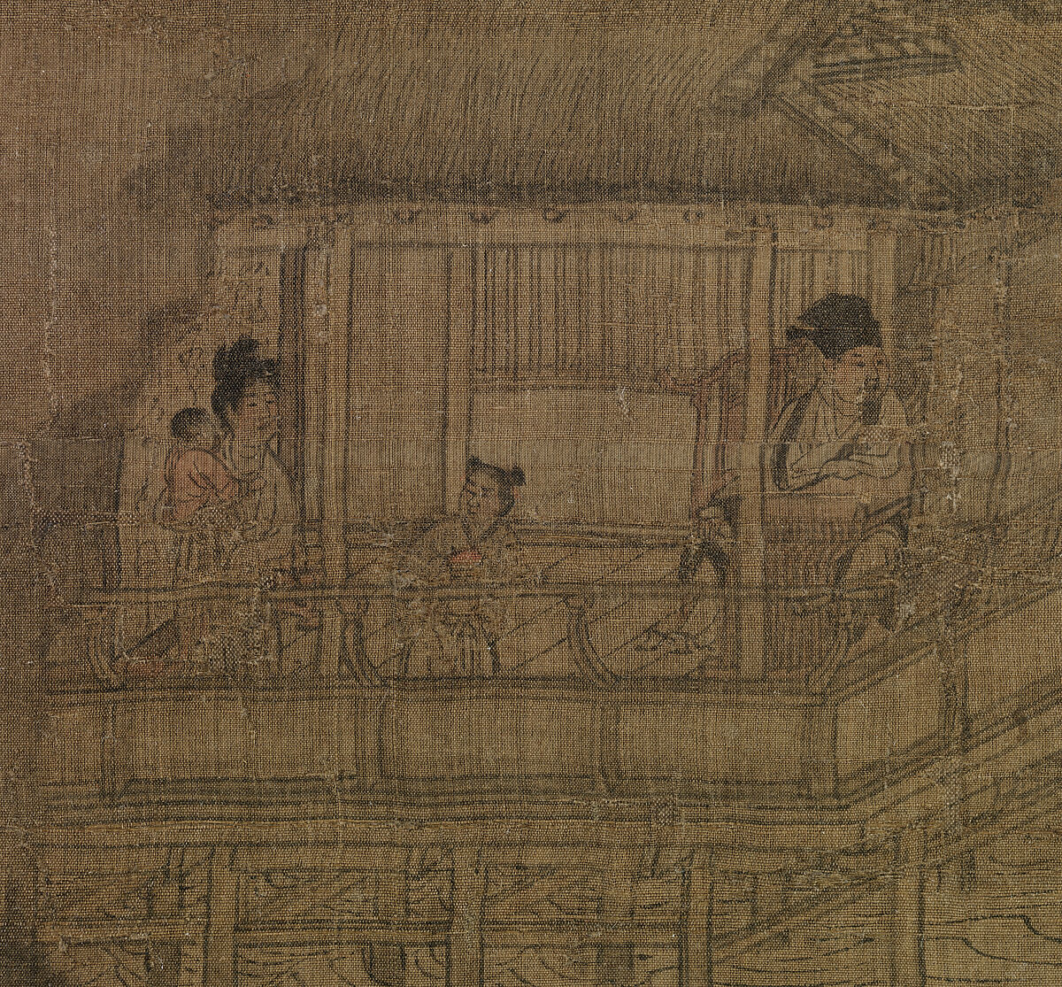 Riverbank, Attributed to Dong Yuan (Chinese, active 930s–960s), Hanging scroll; ink and color on silk, China