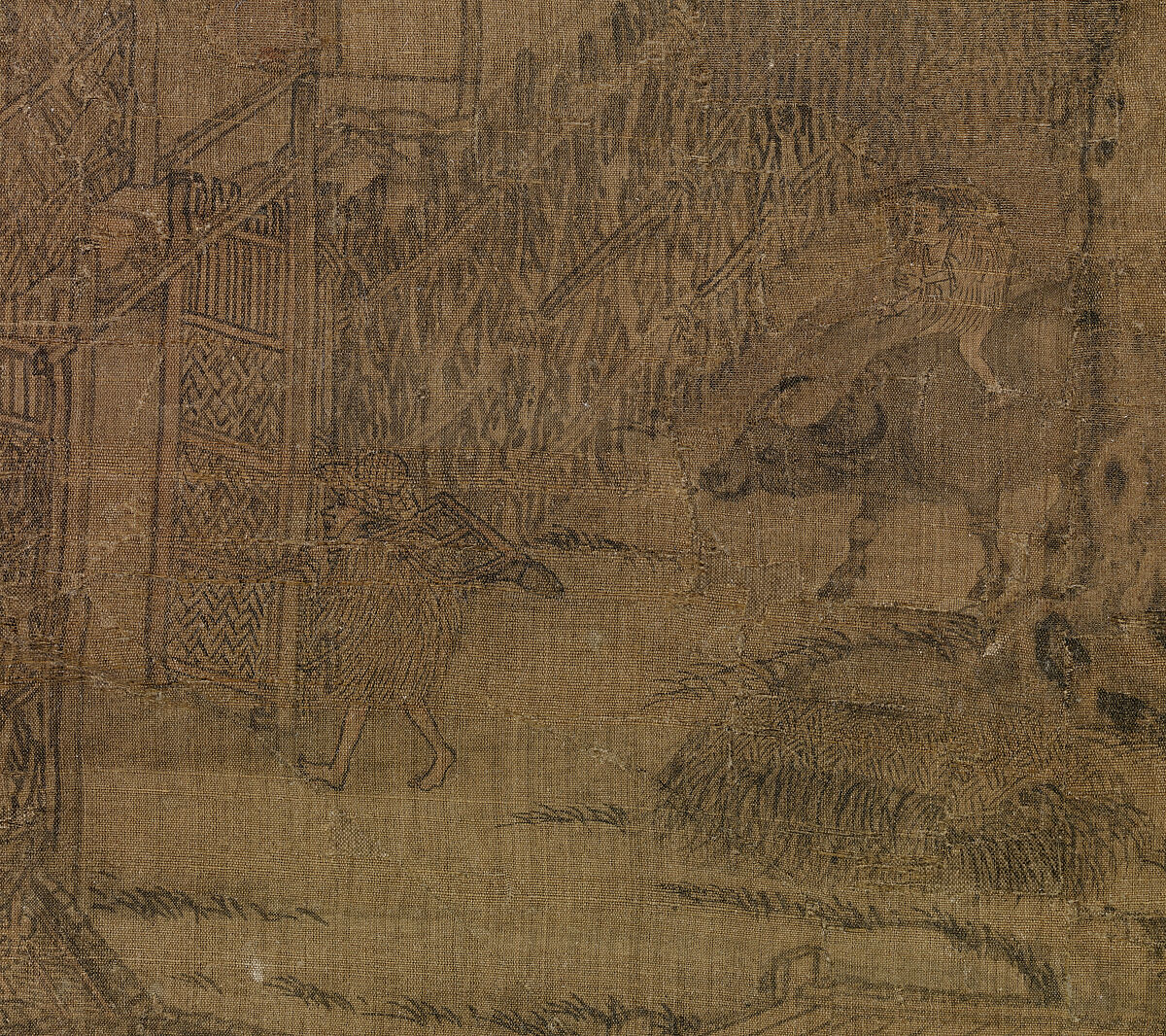 Riverbank, Attributed to Dong Yuan (Chinese, active 930s–960s), Hanging scroll; ink and color on silk, China