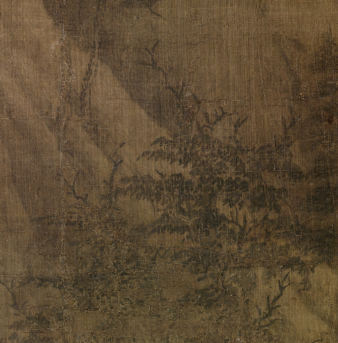 Riverbank, Attributed to Dong Yuan (Chinese, active 930s–960s), Hanging scroll; ink and color on silk, China