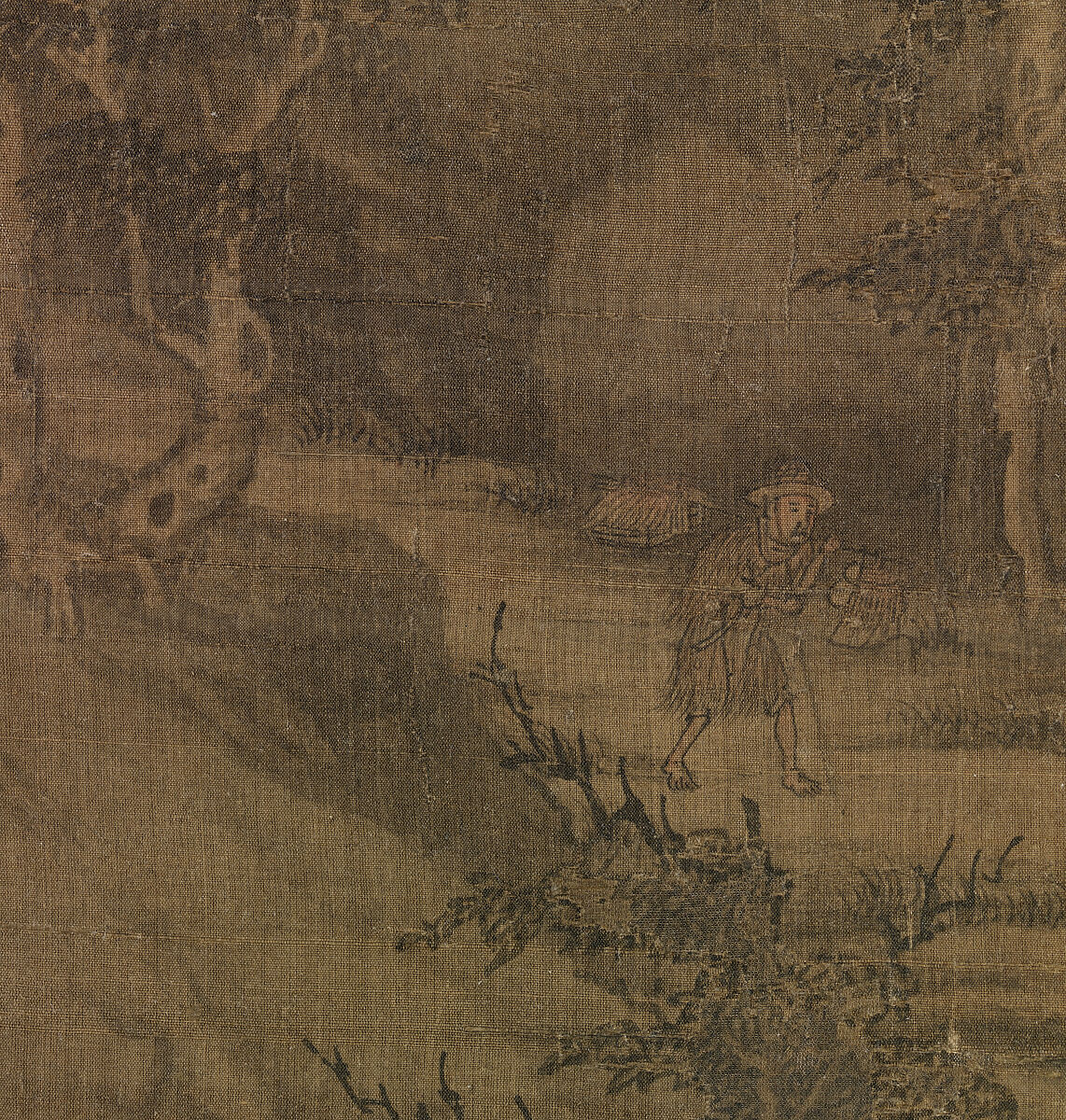 Riverbank, Attributed to Dong Yuan (Chinese, active 930s–960s), Hanging scroll; ink and color on silk, China