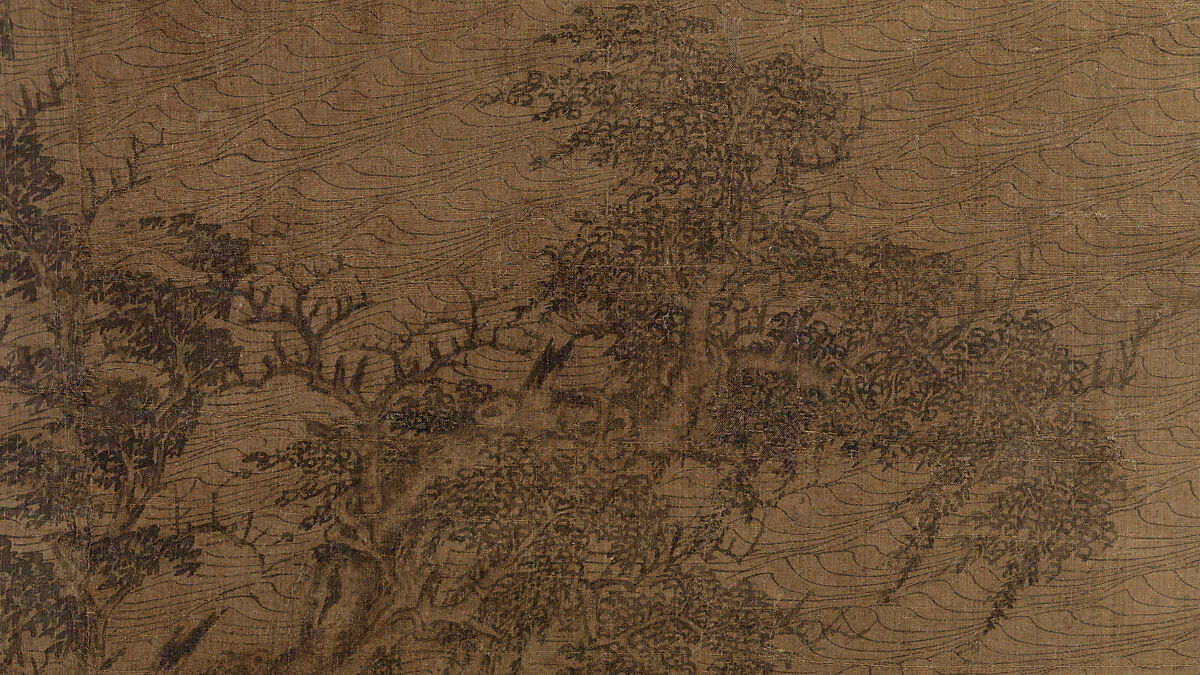 Riverbank, Attributed to Dong Yuan (Chinese, active 930s–960s), Hanging scroll; ink and color on silk, China