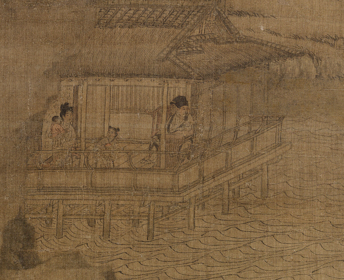 Riverbank, Attributed to Dong Yuan (Chinese, active 930s–960s), Hanging scroll; ink and color on silk, China