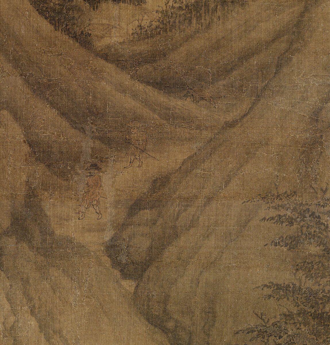 Riverbank, Attributed to Dong Yuan (Chinese, active 930s–960s), Hanging scroll; ink and color on silk, China