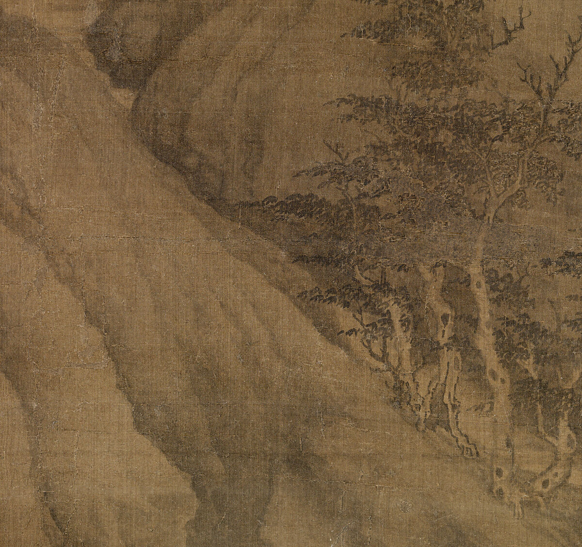 Riverbank, Attributed to Dong Yuan (Chinese, active 930s–960s), Hanging scroll; ink and color on silk, China