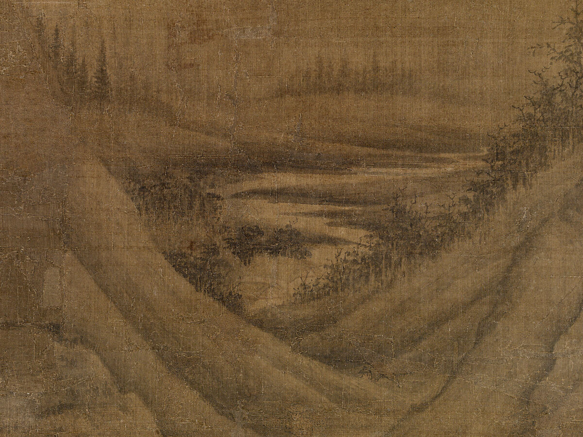 Riverbank, Attributed to Dong Yuan (Chinese, active 930s–960s), Hanging scroll; ink and color on silk, China