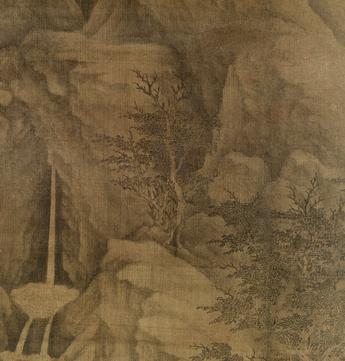 Riverbank, Attributed to Dong Yuan (Chinese, active 930s–960s), Hanging scroll; ink and color on silk, China