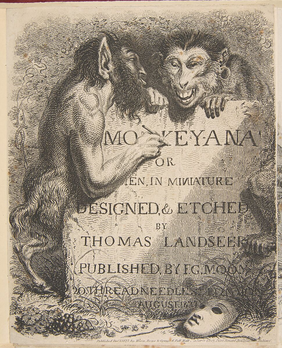Title Page: Monkey-Ana or Men, in Miniature, Thomas Landseer (British, London 1795–1880 London), Illustrations: etching 